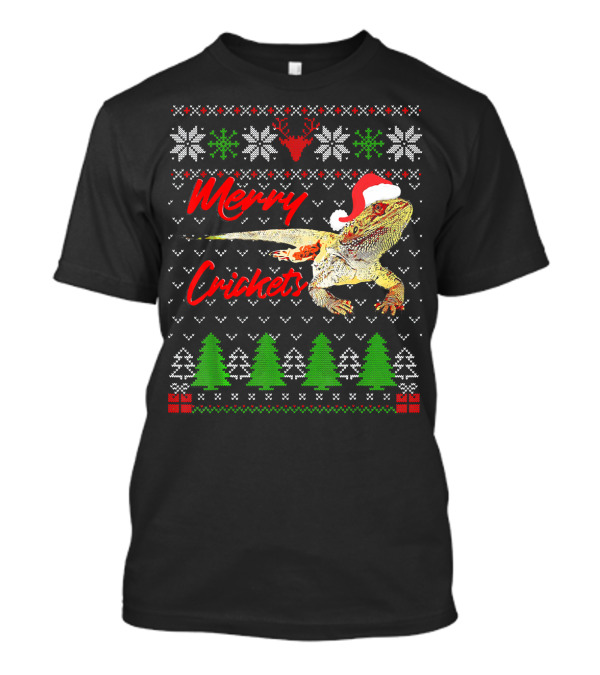 Merry Crickets Christmas Bearded Dragon Santa Hat Ugly T-Shirt