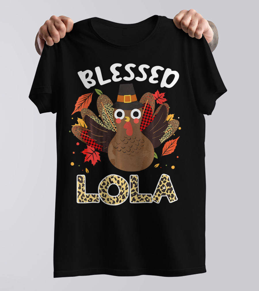 Blessed Lola Turkey Thanksgiving Leaves T-Shirt