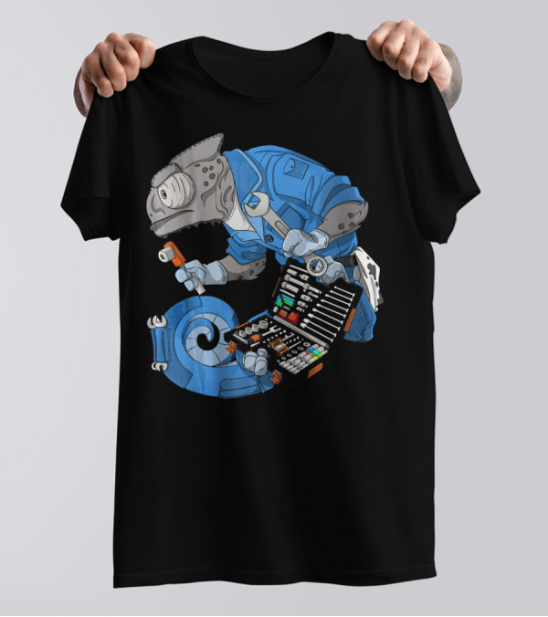 Chameleon Mechanic Legion Craft Series With Tools And Blue Overalls T-Shirt