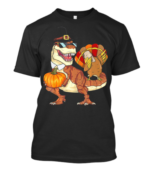 Dinosaur Chicken Turkey Pilgrim Hat Pumpkin Thanksgiving Day T-Shirt