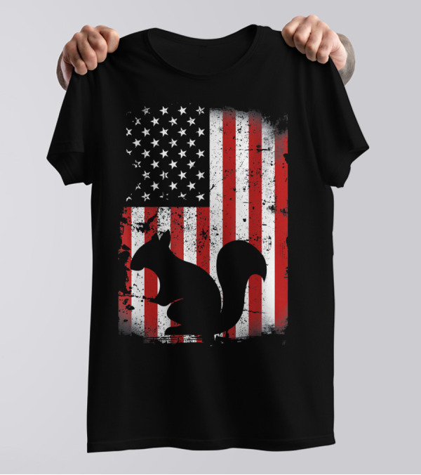 American Flag Squirrel Silhouette Grunge 4th Of July Patriotic T-Shirt