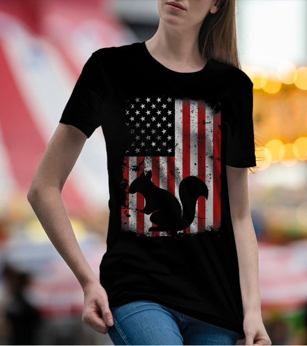 American Flag Squirrel Silhouette Grunge 4th Of July Patriotic T-Shirt