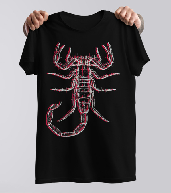 Distressed 2 Tone Offset Print Punk Goth Scorpion T-Shirt