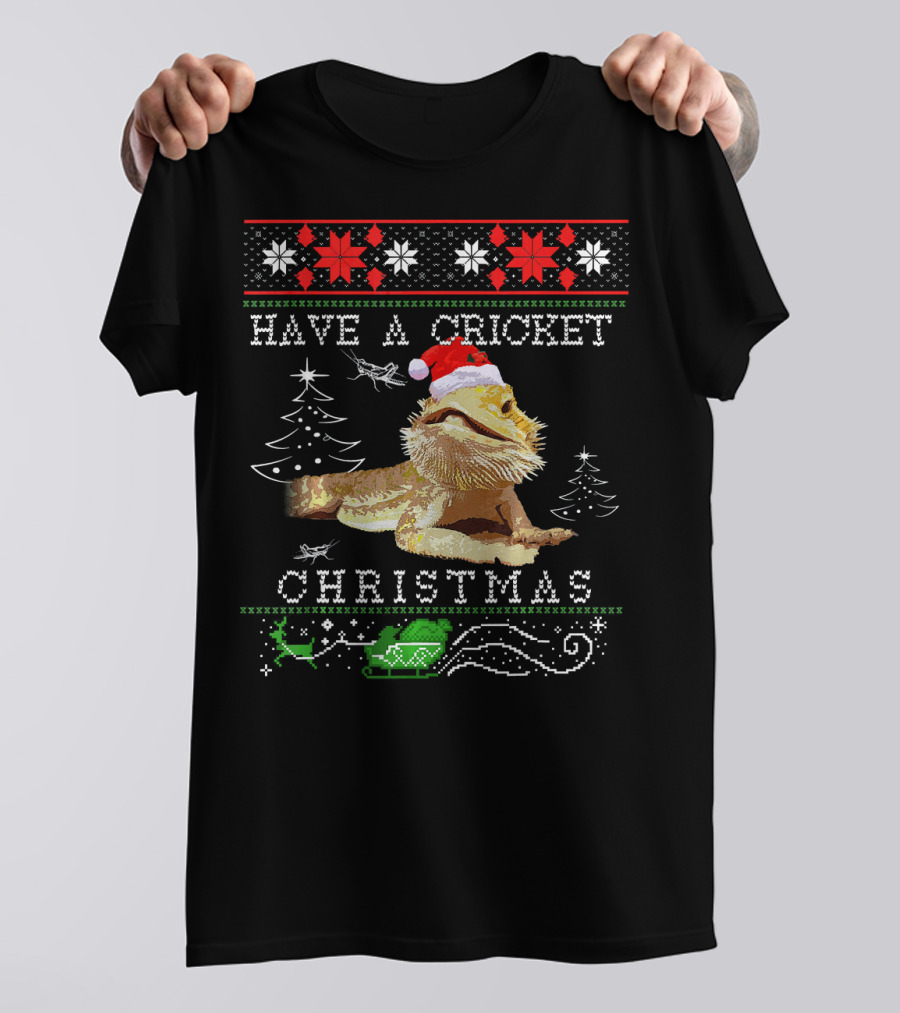 Have A Cricket Christmas Bearded Dragon Santa Hat Trees T-Shirt