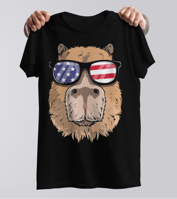 Capybara Patriotic USA 4th Of July Ameri Sunglasses T-Shirt