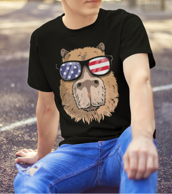 Capybara Patriotic USA 4th Of July Ameri Sunglasses T-Shirt