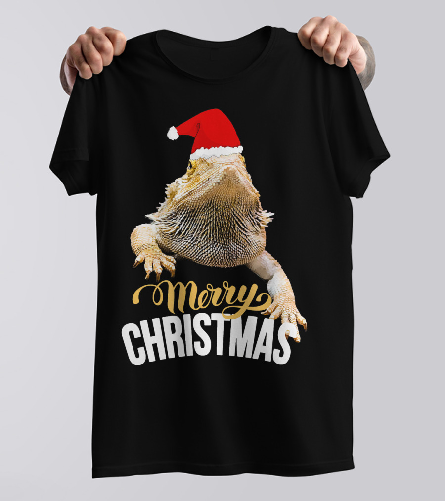 Bearded Dragon Merry Christmas Santa Hat Holiday Reptile Fun T-Shirt