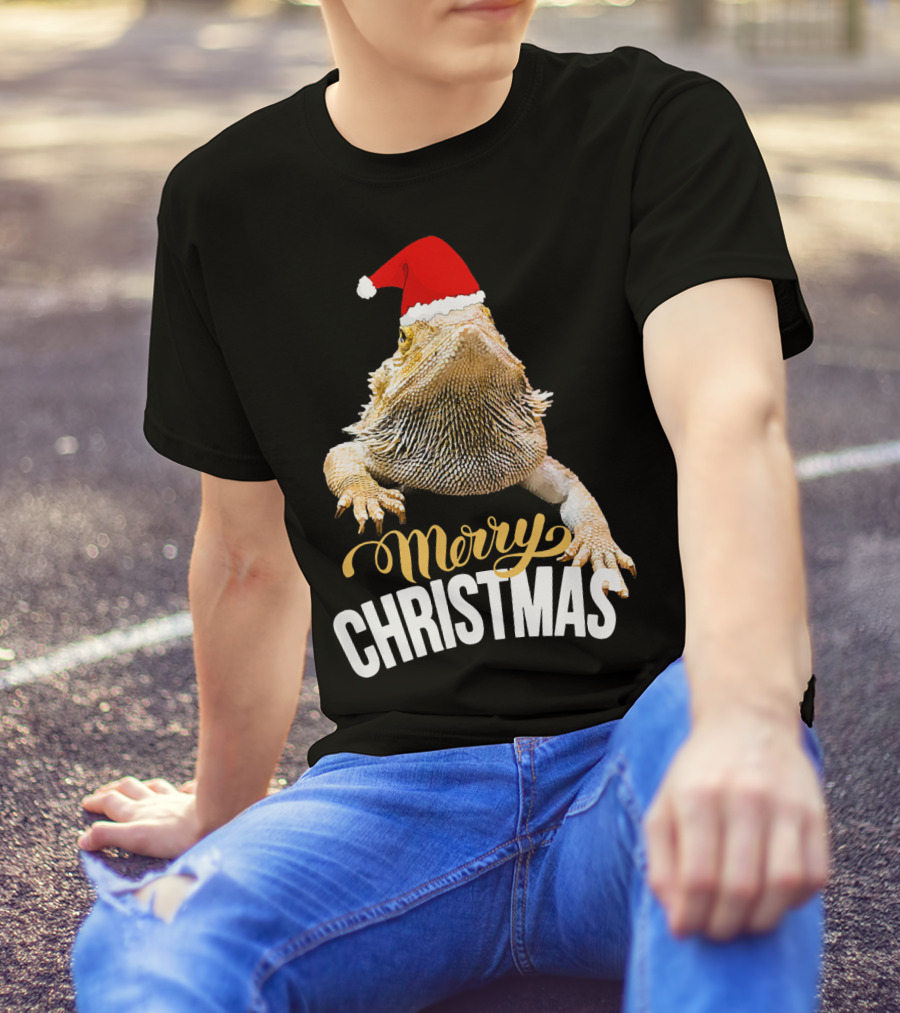 Bearded Dragon Merry Christmas Santa Hat Holiday Reptile Fun T-Shirt