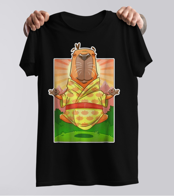 Capybara Sensei Meditating In Yellow Robe Guinea T-Shirt