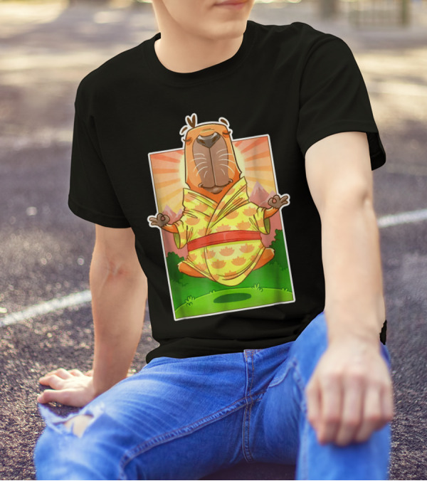 Capybara Sensei Meditating In Yellow Robe Guinea T-Shirt