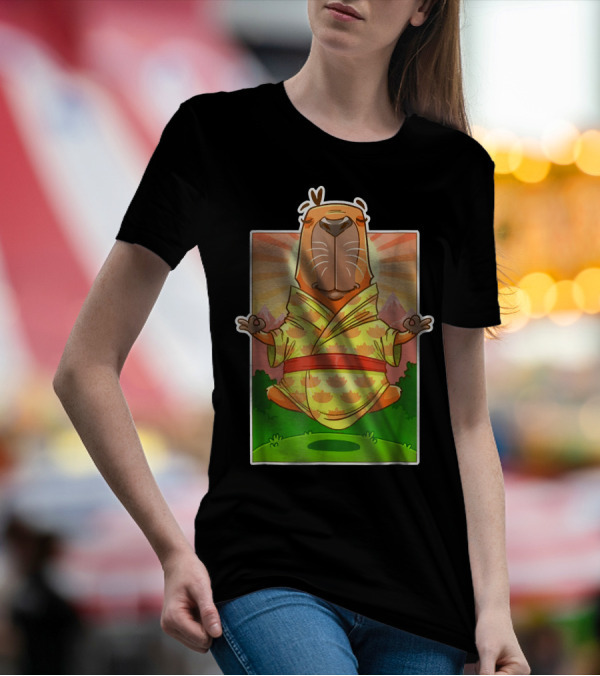 Capybara Sensei Meditating In Yellow Robe Guinea T-Shirt
