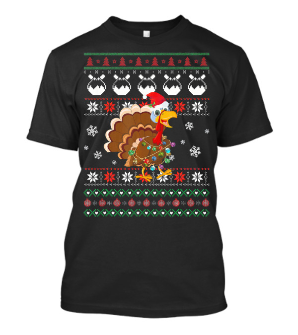 Cute Turkey Santa Hat Ugly Christmas Light T-Shirt