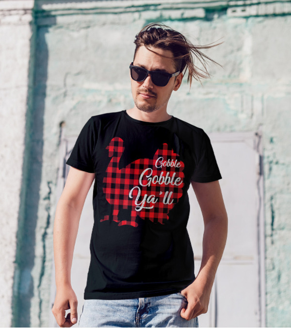 Gobble Gobble Ya'll Red Plaid Turkey T-Shirt