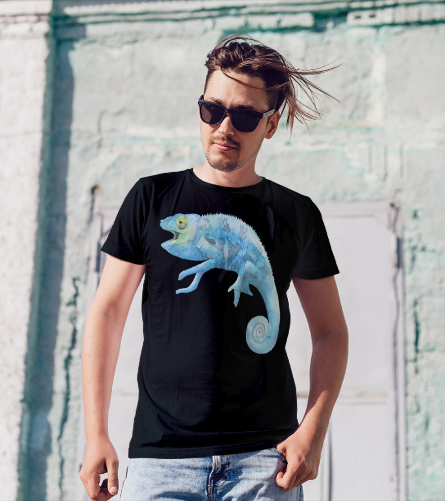 Blue Lizard Watercolor Chameleon T-Shirt