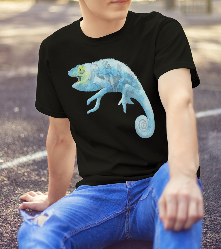Blue Lizard Watercolor Chameleon T-Shirt