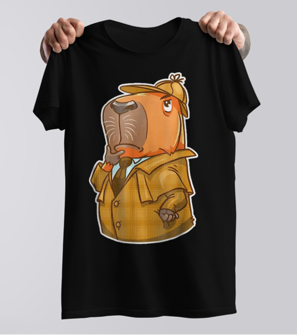 Capybara Detective In Trench Coat And Hat Cute Guinea T-Shirt