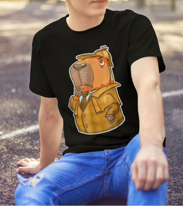 Capybara Detective In Trench Coat And Hat Cute Guinea T-Shirt