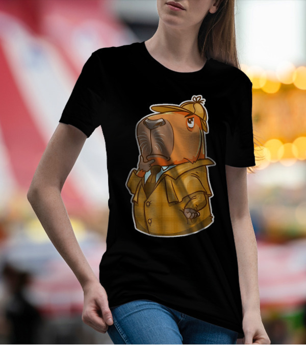 Capybara Detective In Trench Coat And Hat Cute Guinea T-Shirt