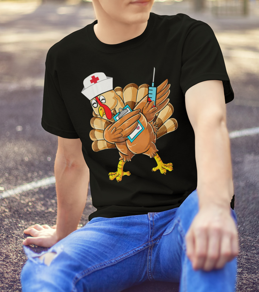Dabbing Turkey Nurse With Syringe And Clipboard T-Shirt