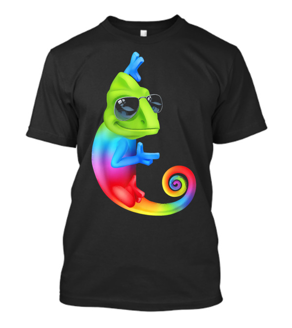 Chameleon Cool Cartoon Sunglasses Rainbow Spiral T-Shirt