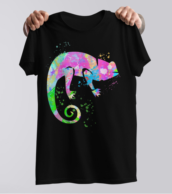 Chameleon Paint Spat Lizard Love Pop Art Color Splash T-Shirt