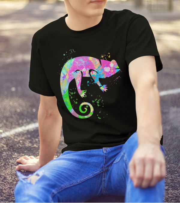 Chameleon Paint Spat Lizard Love Pop Art Color Splash T-Shirt