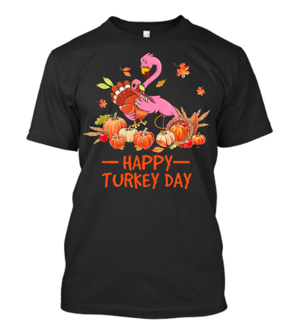 Cute Flamingo Hug Turkey Day Happy Thanksgiving T-Shirt