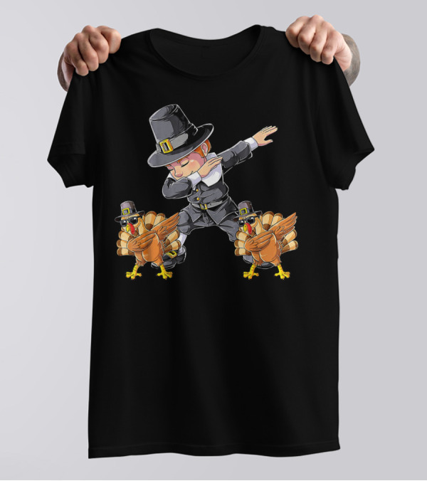 Dabbing Pilgrim And Turkeys Thanksgiving T-Shirt