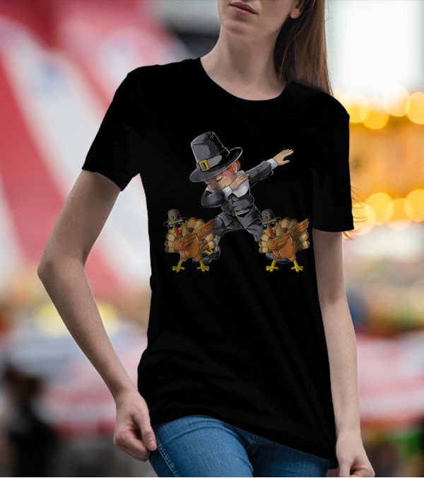 Dabbing Pilgrim And Turkeys Thanksgiving T-Shirt