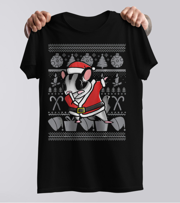 Dabbing Sugar Glider Christmas Dab Dance Funny Pet Santa T-Shirt