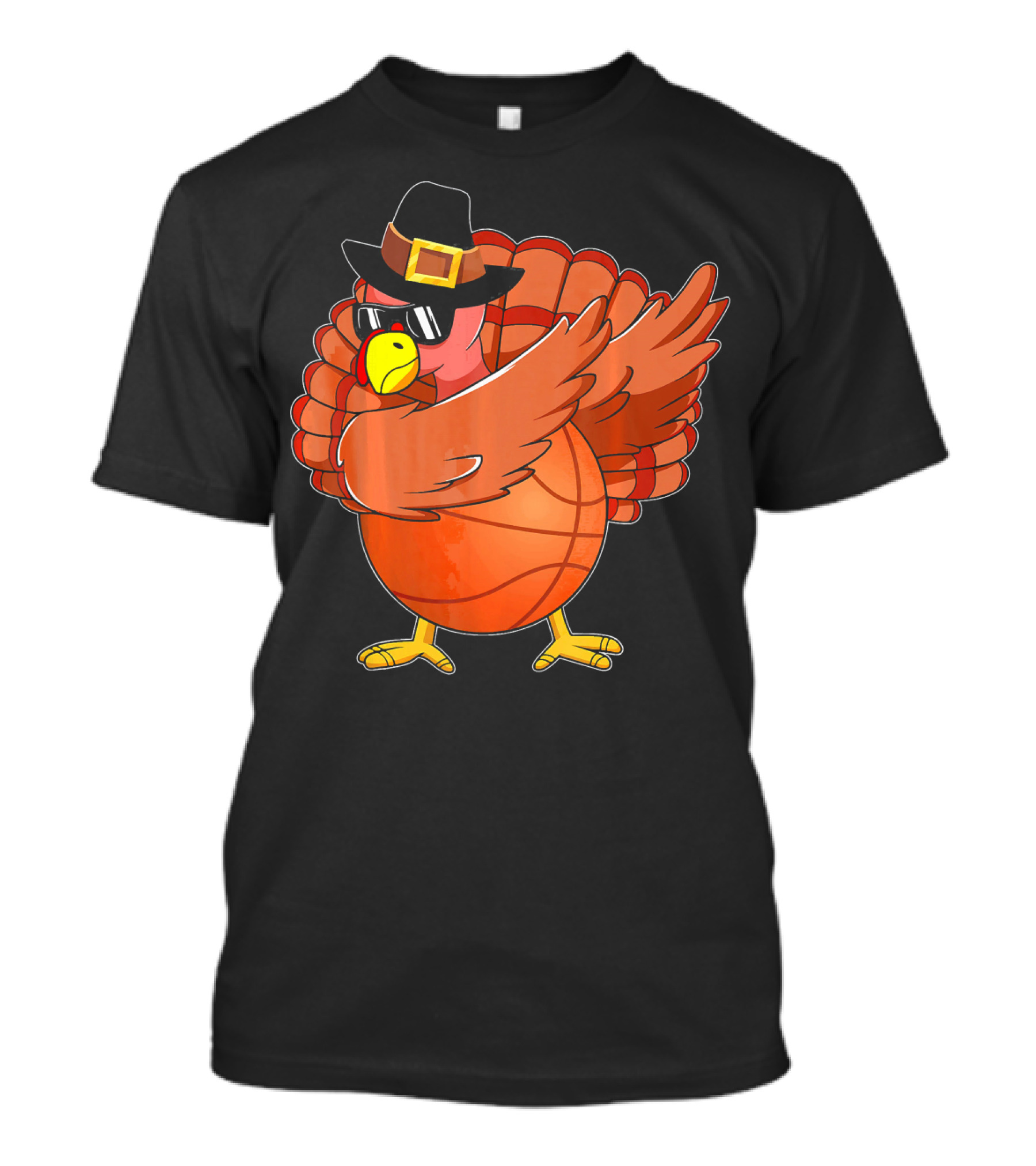 Dabbing Turkey Basketball Pilgrim Hat Thankful Thanksgiving T-Shirt