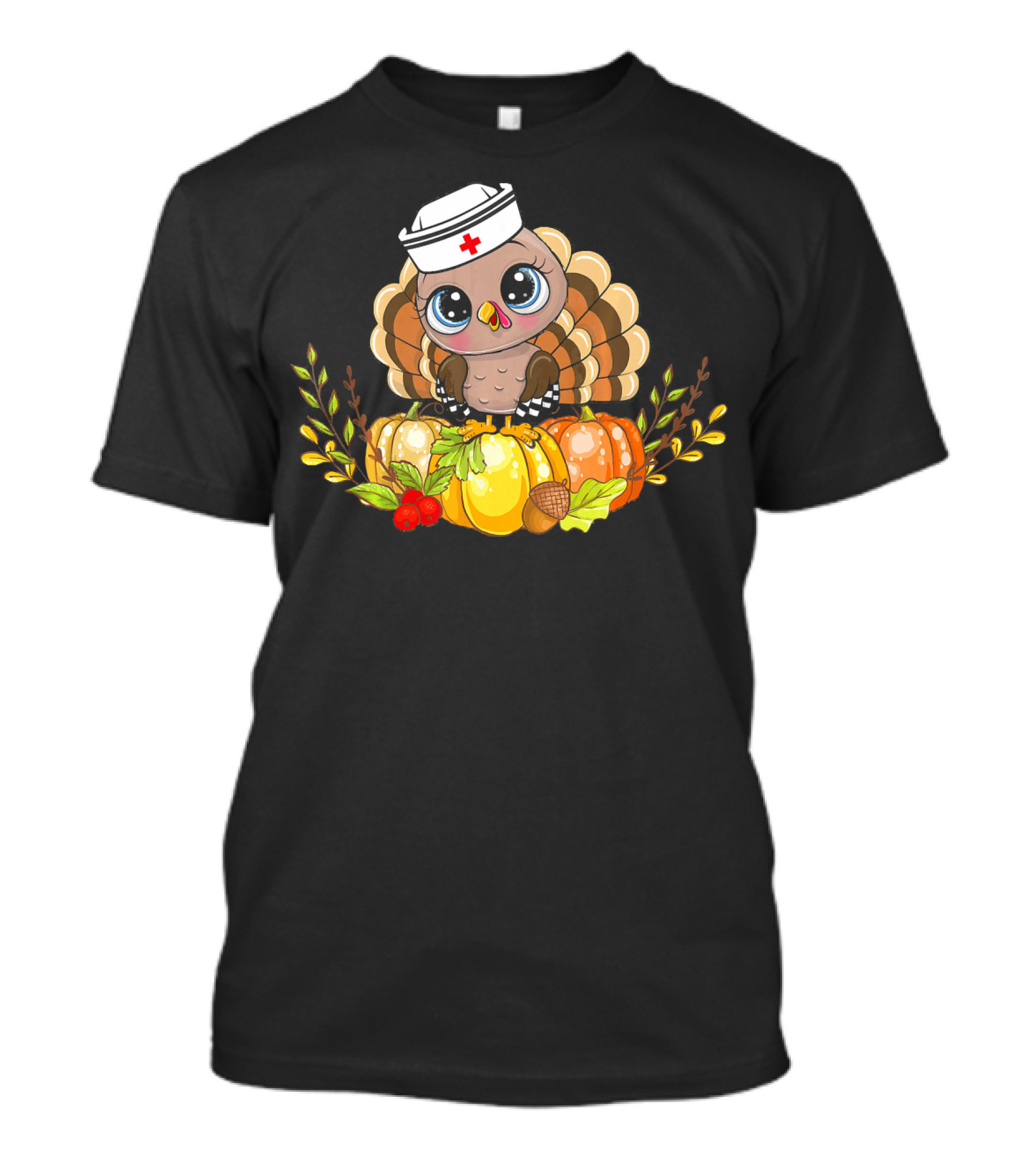 Adorable Nurse Turkey On Autumn Harvest Pumpkin Patch T-Shirt