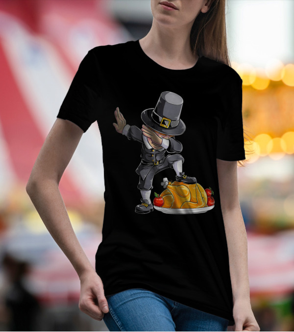 Pilgrim Boy Dabbing On Thanksgiving Turkey T-Shirt