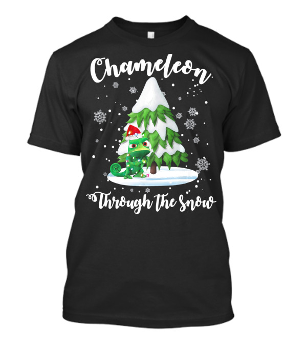 Chameleon Through The Snow Christmas Tree Snowflakes Santa Hat T-Shirt