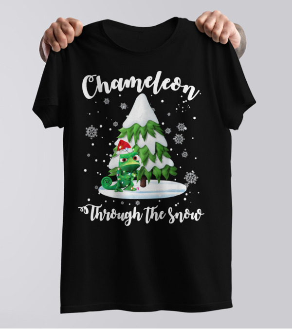 Chameleon Through The Snow Christmas Tree Snowflakes Santa Hat T-Shirt
