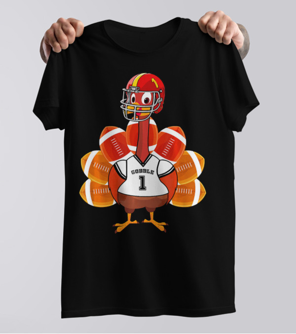 Gobble Thanksgiving Football Turkey With Helmet T-Shirt