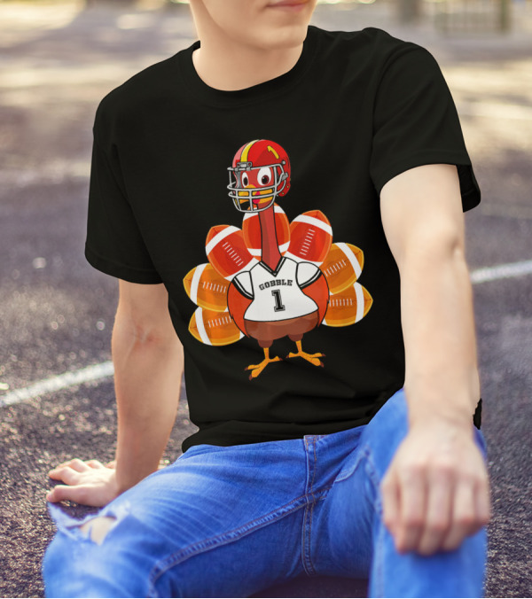 Gobble Thanksgiving Football Turkey With Helmet T-Shirt