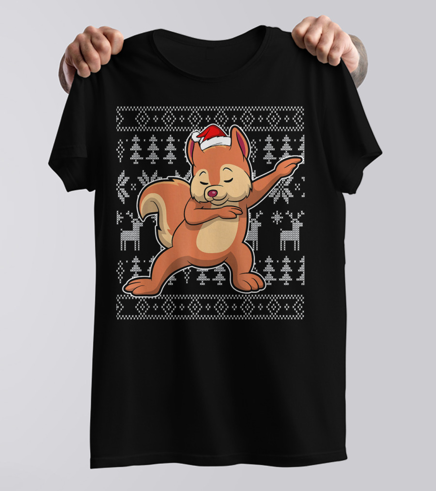 Dabbing Squirrel Christmas Sweater Santa Hat T-Shirt