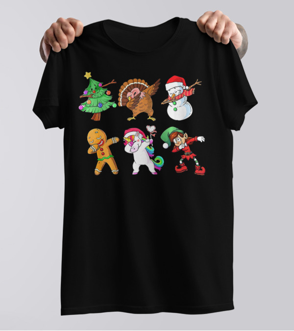 Dabbing Elf Gingerbread Snowman Tree Unicorn Turkey T-Shirt