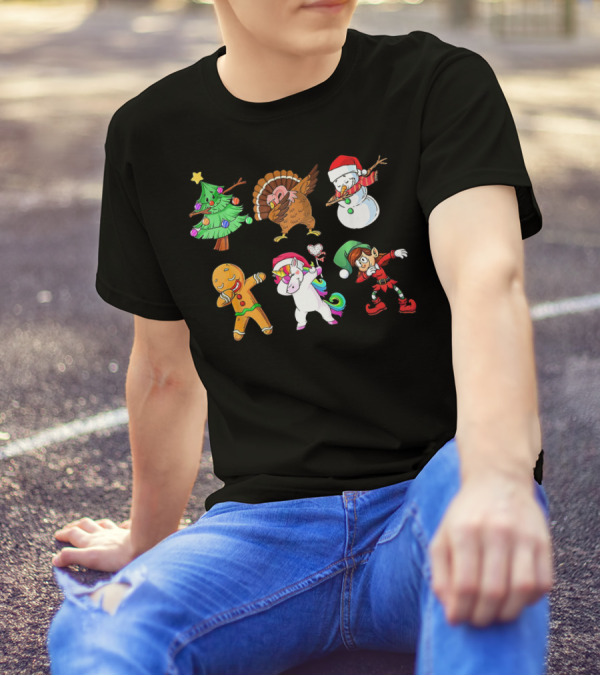 Dabbing Elf Gingerbread Snowman Tree Unicorn Turkey T-Shirt