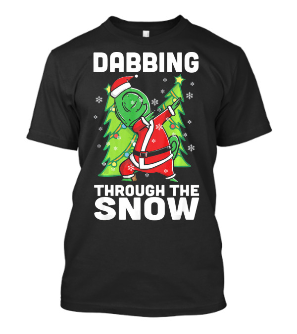 Dabbing Through The Snow Chameleon Santa Christmas Trees T-Shirt