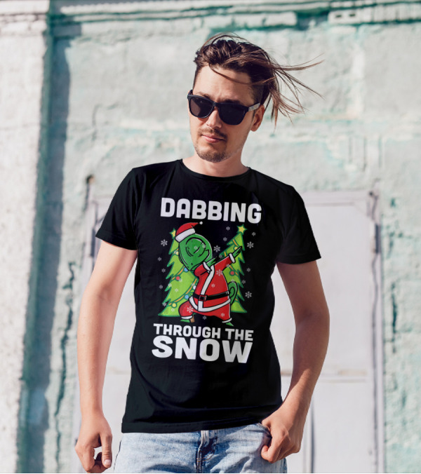 Dabbing Through The Snow Chameleon Santa Christmas Trees T-Shirt