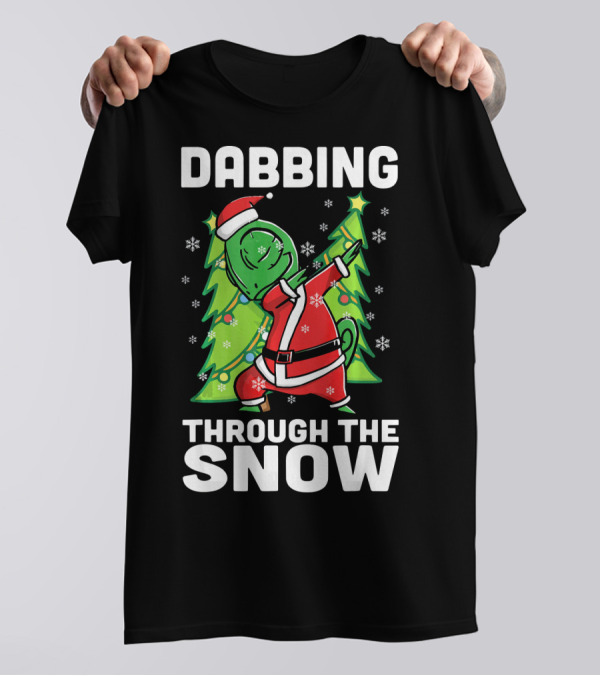Dabbing Through The Snow Chameleon Santa Christmas Trees T-Shirt