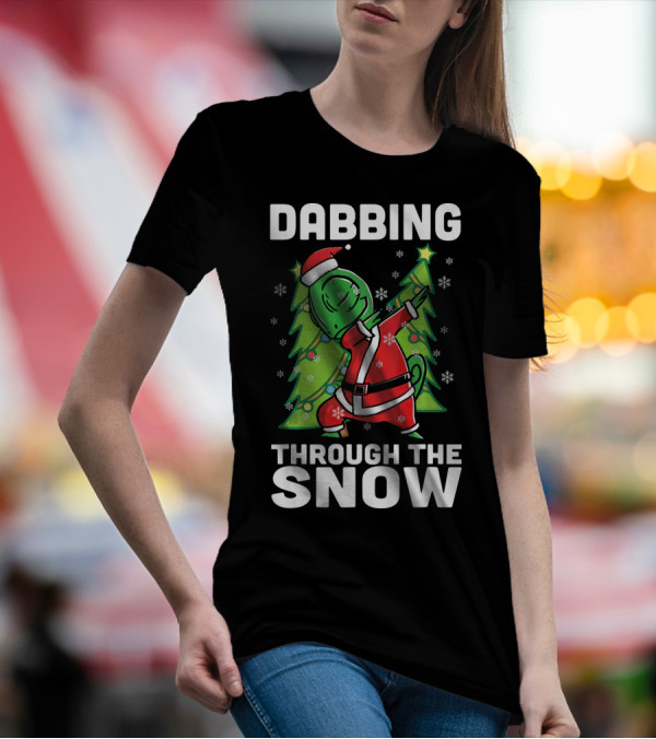 Dabbing Through The Snow Chameleon Santa Christmas Trees T-Shirt