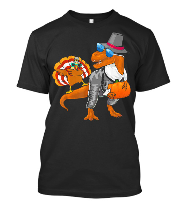 Dinosaur Rex Turkey Pilgrim Dabbing Thanksgiving Pumpkin T-Shirt