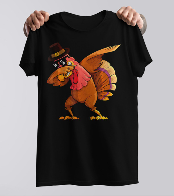 Thanksgiving Dabbing Turkey Pilgrim Hat Family Fun T-Shirt