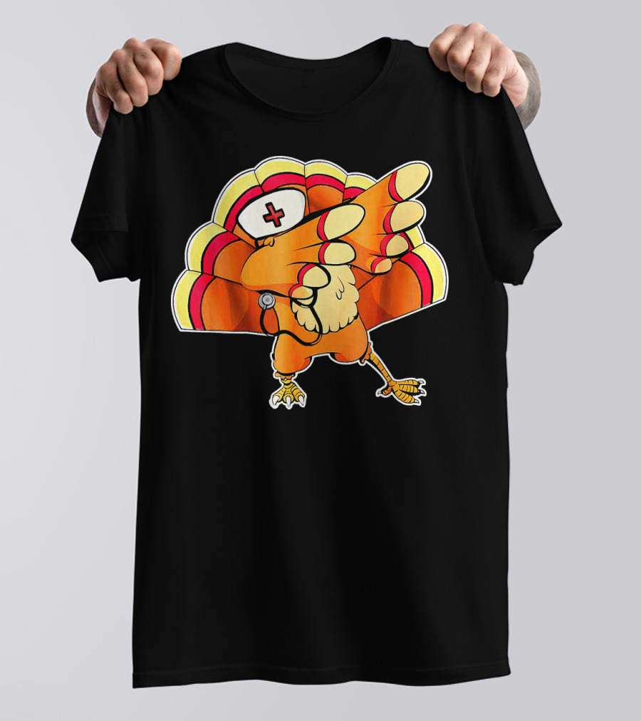 Dabbing Turkey Nurse With Nurse Hat And Stethoscope T-Shirt
