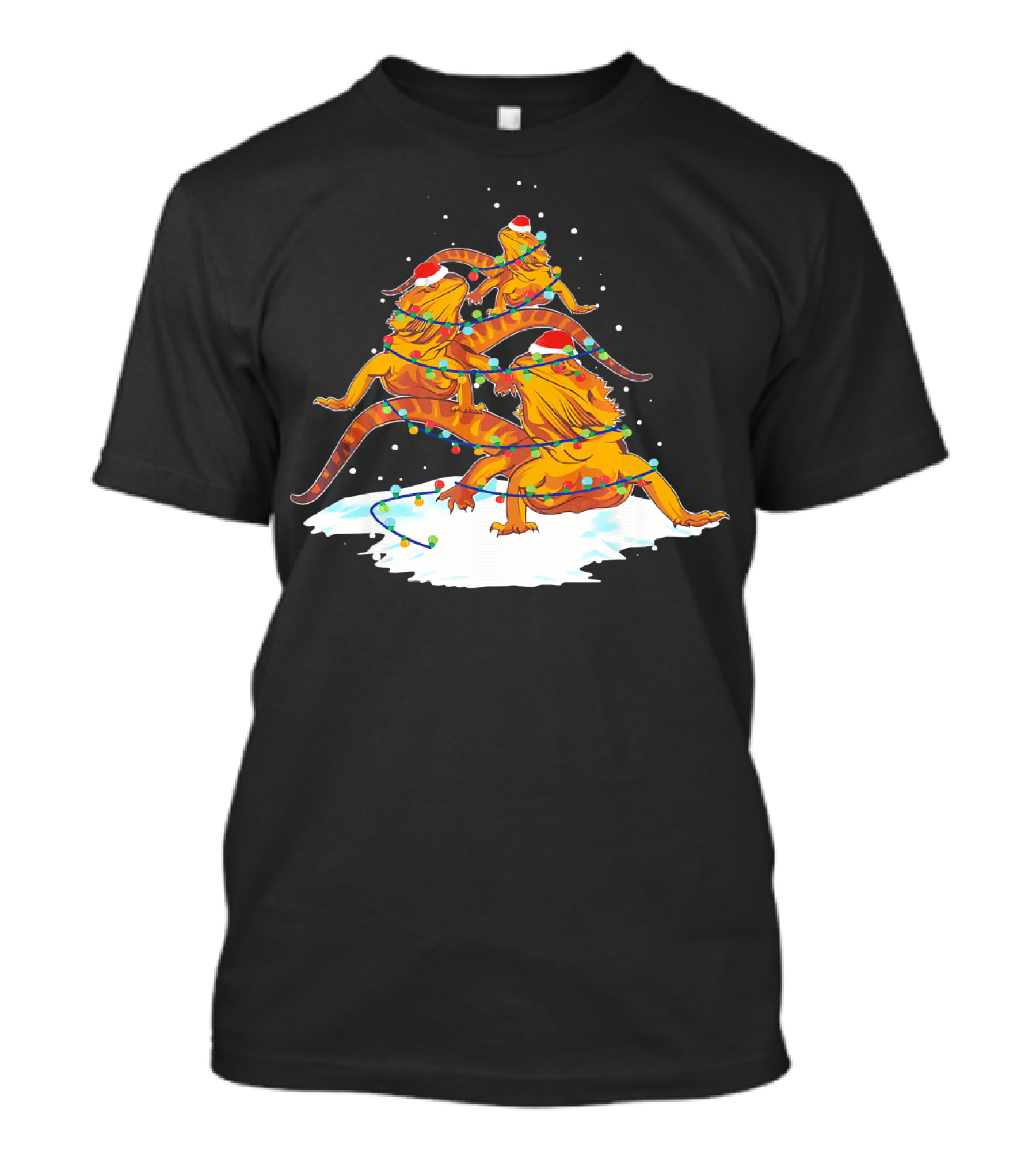Bearded Dragon Santa Christmas Tree With Lights And Snow T-Shirt