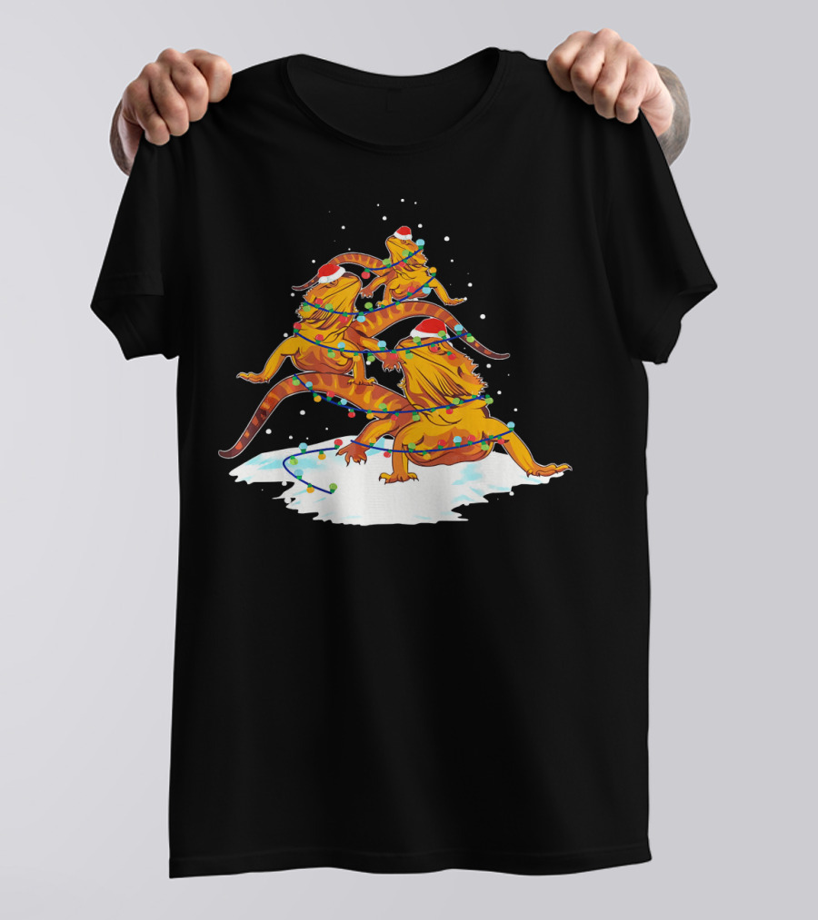 Bearded Dragon Santa Christmas Tree With Lights And Snow T-Shirt