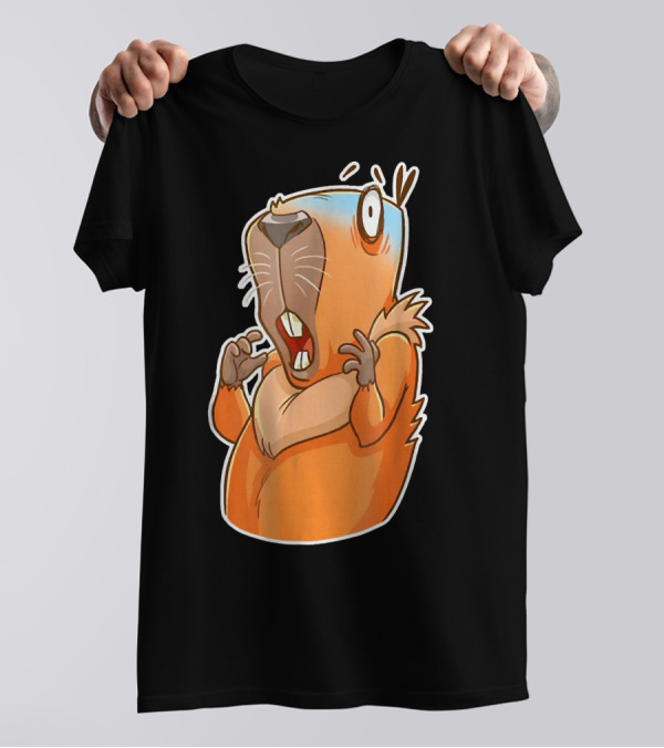 Capybara Scared Cute Guinea Style Cartoon Animal Reaction T-Shirt
